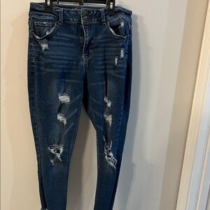 Women's Distressed High Rise Jeans in Dark Blue